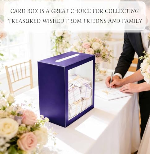 Image of SietDESEO Purple Card Box for Party with Clear Window Large Gift Card Box Holder for Wedding Reception Birthday Graduation Baby Shower Raffle Ticket Box