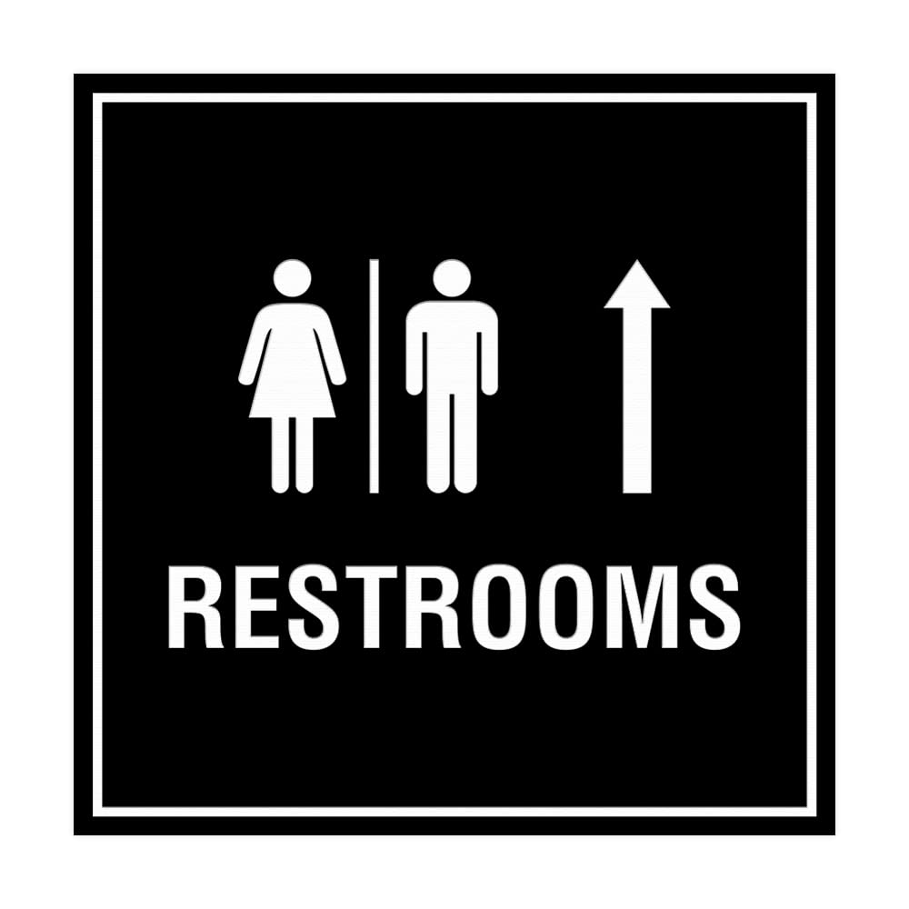 Square Restrooms Up Arrow Sign (Black) - Large 1 Pack