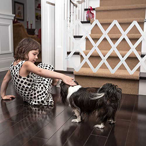Relaxdays Hundeabsperrgitter ausziehbar bis 126 cm, 70-82 cm hoch, Bambus, Hunde Schutzgitter, für Treppe & Tür, weiß