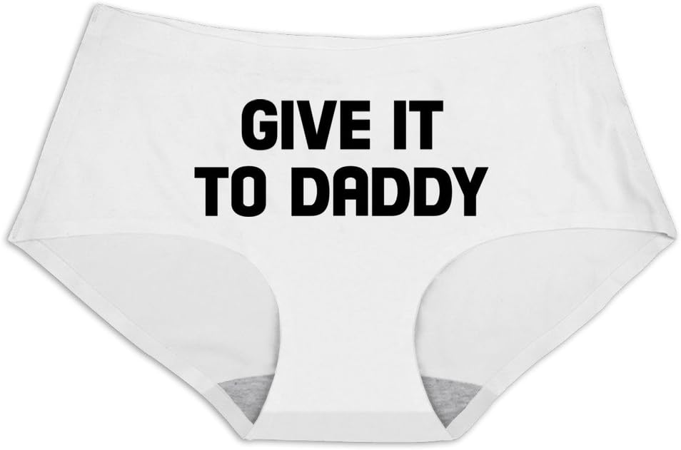 Custom Women's Sexy Smooth Ice Silk Hipster Panties Thong Give It To Daddy Size L White