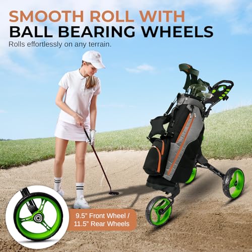 Image of JOVIAL Foldable 3 Wheel Junior Golf Push Pull Cart with Aluminum Frame
