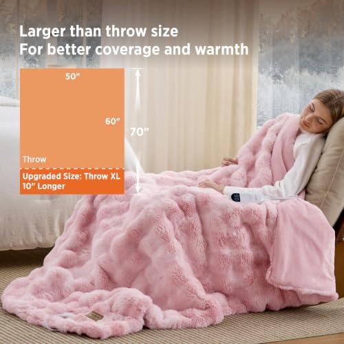 Image of Bedsure Soft Bubble Faux Fur Heated Blanket Electric Throw XL, Tie-dye Pink