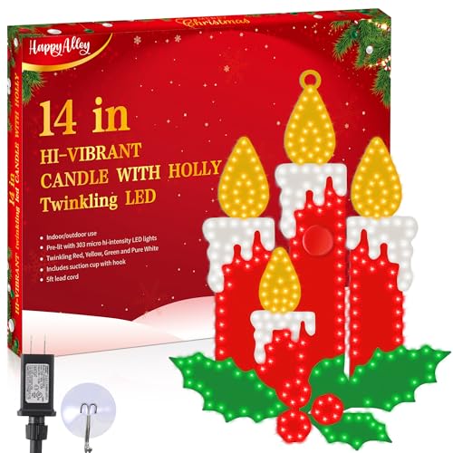 Bougie de Noël à LED grande taille 303 micro lampes et houx - 2