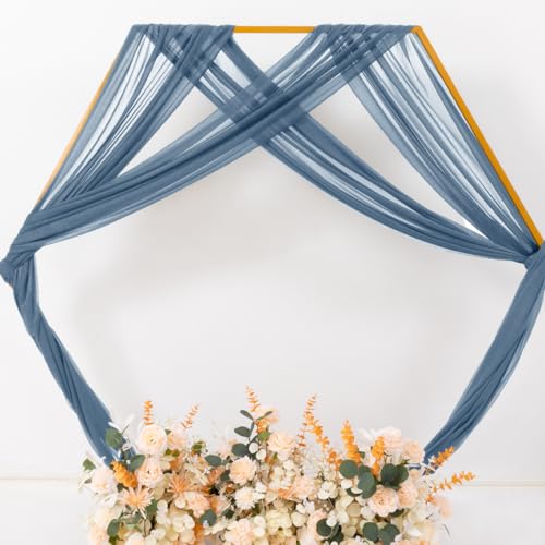 Image of MLMC Dusty Blue Wedding Arch Draping Fabric 4 Panels 29 inch x 20 FT Extra Long Gauze Drapes Sheer Backdrop Curtains 6.6 Yards Outdoor Drapery Panels for Wedding Ceremony Party Ceiling Decoration