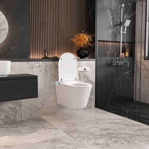 Image of Wall Hung Smart Toilet Combo,Built in Water Tank, Built in Bidet Seat, Modern Elongated Bidet Toilet with In wall Carrier, Heated Seat,Warm Water /Dryer, Auto Flush, Auto Open /Close Lid