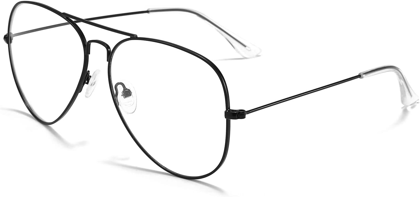 Dollger Aviator Clear Lens Glasses Non-prescription Eyeglasses Metal Frame for Women Men (3025 black)