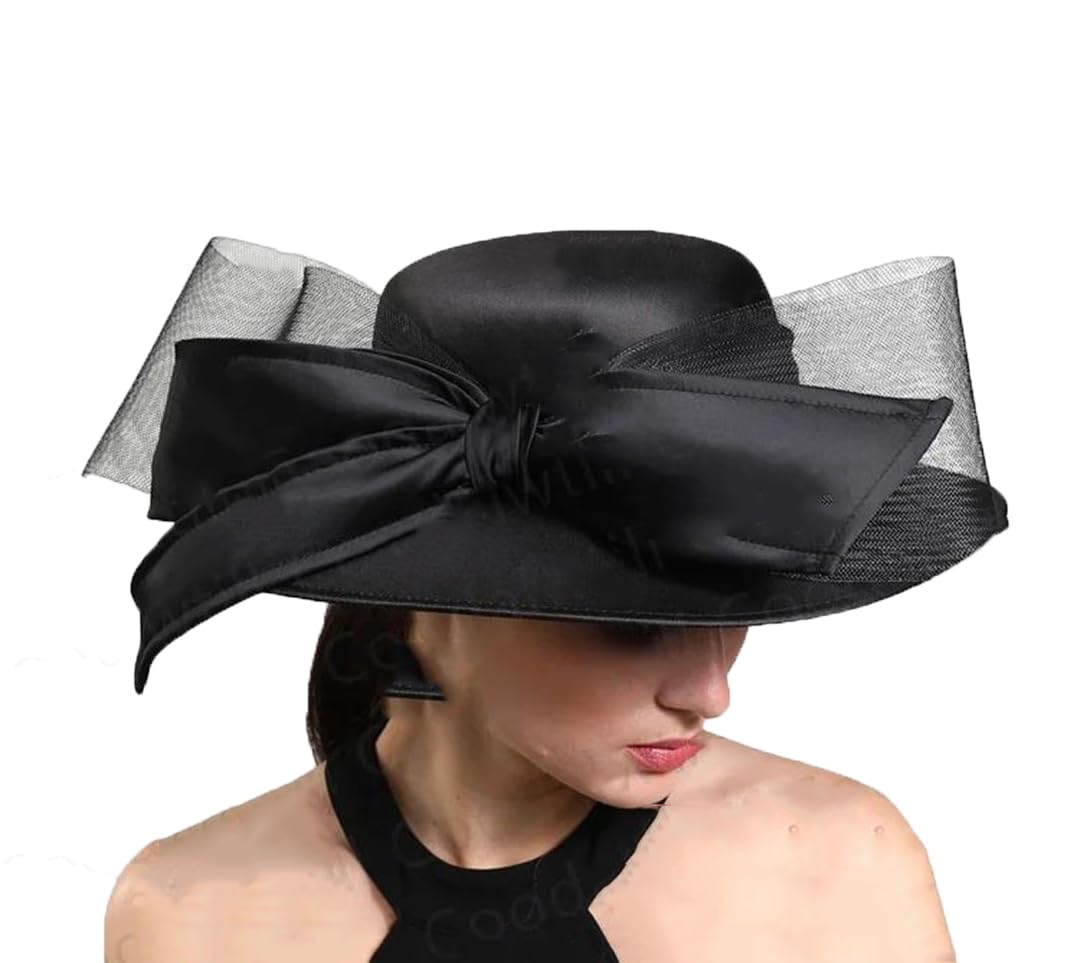 Cappello Fedora da donna in raso Chruch, elegante, per matrimonio, con fiocco