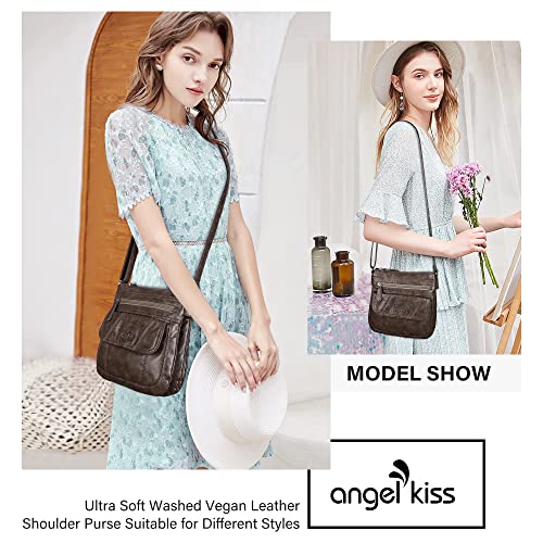 Image of Angelkiss Small Womens Crossbody Bag Leather Shoulder Purse for Women Hobo Bag with Adjustable Shoulder Strap