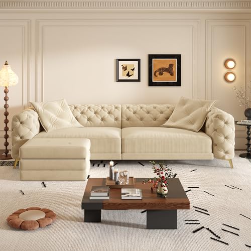 Image of KEIKI 97.7 inch Convertible Sleeper Sofa Bed, 3 in 1 Pull Out Sofa Bed, Button Tufted Modern Sofa, 4-Seater Couch with Movable Ottoman for Living Room, Bedroom, Apartment, Apricot