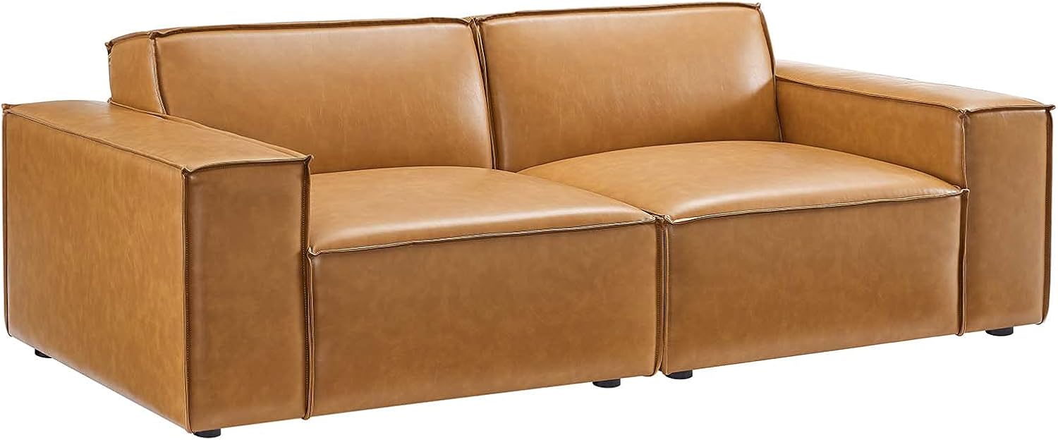 Modway Restore Vegan Leather Sectional Sofa Loveseat in Tan