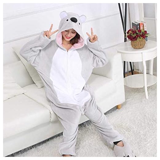 JIAWEIDAMAI Pijama de Animal Koala con Doble Cremallera, Unisex, para Adultos, Pijama de Dibujos Animados de una Sola Pieza, Disfraz de Cosplay de Halloween para Mujer, S