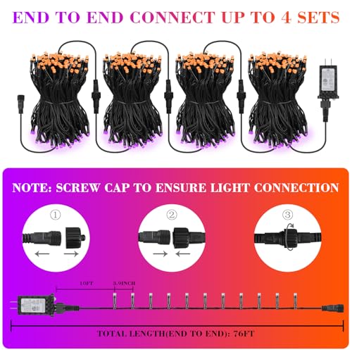 66FT 200 LED Halloween String Lights, Twinkle Lights with 8 Modes and Timer, Outdoor Waterproof Halloween Tree Lights for Room Bedroom Wedding Party Holiday Decorations, Purple and Orange - image 6