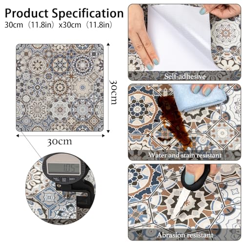 Vinyl Flooring Peel and Stick Floor Tiles Self Adhesive Floor Tile Vintage for Living room Bathroom Corridor 30x30 8pcs(0.72㎡)