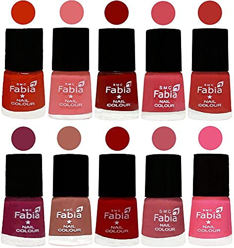 Image of SMC Fabia ALL IN ONE (PACK OF 10), Long Lasting Glossy Nail Polish, 6 ml Each, All Vibrant Colours,02327