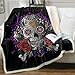 Sleepwish Purple Sugar Skull Blanket Lotus Manda Super Soft Throw Blanket for Bed Couch Sofa Rose Skull Sherpa Fleece Blanket (Throw 50"x60")