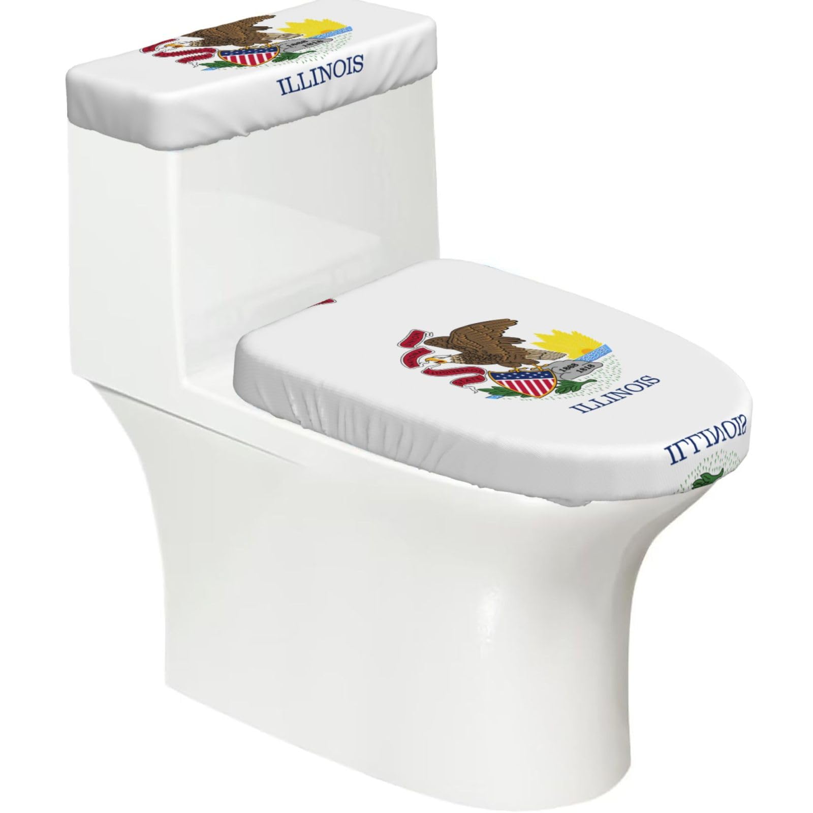 Illinois State Flag Print 2-Piece Stretch Toilet Cover Set, Elastic Breathable Toilet Seat and Tank Lid Protector