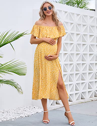 Image of Maternity Dress Women's Off Shoulder Split A Line Casual Maxi Dress Photography Dress for Babyshower