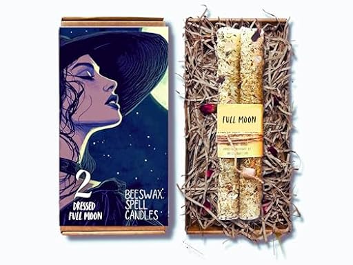 Un par de velas altas de cera de abeja vestidas con hierbas y flores mágicas, 2 unidades, enrolladas a mano (luna llena) | Ya disponible en tu tienda friki favorita! En mundofriki.es!