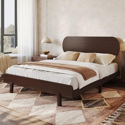Image of Bellemave Queen Size Bamboo Bed Frame with Headboard,Bamboo Platform Bed Frame Queen Size with Rounded Headboard and Wood Slats,Easy Assembly,Espresso