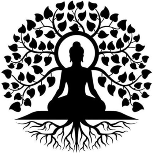 Arbre de Vie Bouddha Art Mural Métal Noir 60cm pour Déco Maison