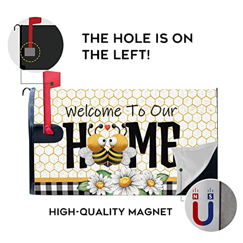 Fbcoo Welcome To Our Home Bumble Bee Spring Mailbox Cover Magnetic Standard Size 21" X 19", Daisy Flower Decorative Post Letter Box Wrap Decor Buffalo Plaid Check Summer Garden Yard Outdoor Decoration #TOP2