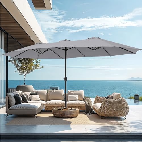 Image of PHI VILLA 15ft Large Outdoor Patio Umbrella with Base Included, Light Grey