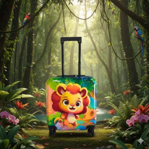 Image of Kids Travel Trolley Suitcase, Lightweight Hard Shell Cabin Luggage for Boys & Girls, Cute Lion Design Rolling Suitcase with 360 Spinner Wheels