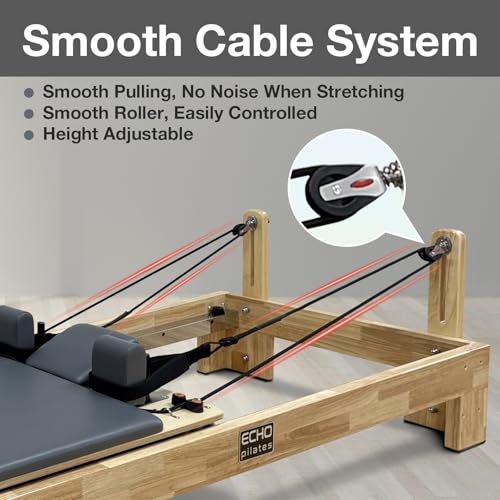 Image of Pilates Reformer, Wooden Pilates Reformer Machine with Springs, Pilates Bed Strength Training Equipment for Home Use and Studio, Pilates Equipment with Reformer Box, Oak