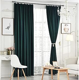 Siunwdiy Green curtains,2 pieces Nordic Luxury Velvet Curtains,pencil pleat Tape Top Insulated Pair of blackout curtains bedroom living room,Dark green,250X270cm