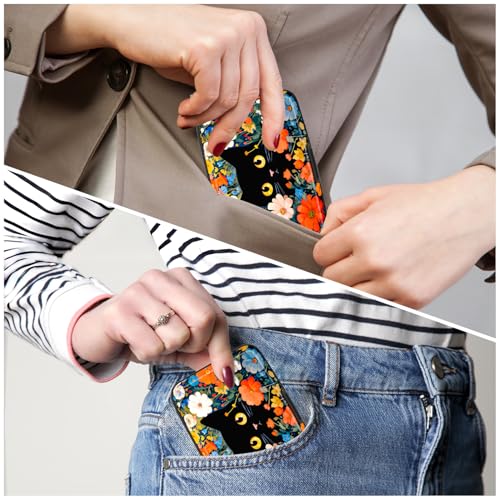 Image of Card Holder Credit Cards Holder for Women RFID wallet women Business Card Holder Wallet Mini Aluminum Card Wallet RFID Blocking Slim Metal Hard Card for Women, Cute Black Cat