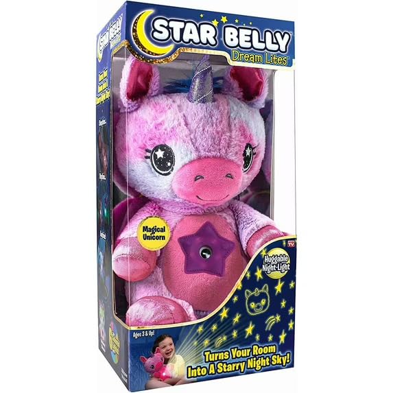 Ontel Star Belly Dream Lites, Stuffed Animal Night Light, Magical Pink And Purple Unicorn - Projects Glowing Stars & Shapes In 6 Gentle Colors, As Seen On TV
