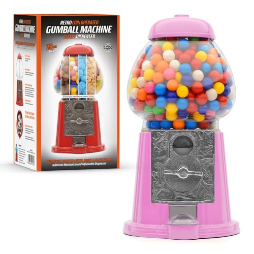 CKB LTD Large Gumball Machine Retro Sweet Dispenser Storage Piggy Bank Money Box Coin Operated Saver H28cm (Large Size 28 x 15.3 x 16.5cm) (Pink)