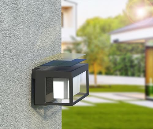 Image of XERGY Glass, Plastic Modern Black Outdoor Solar Wall Light with Motion Sensor, Wall Lanterns Lighting Waterproof for Driveway, Balcony Terrace, Yard