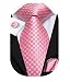 Hi-Tie Men Blush Pink Check Plaid Tie Necktie with Cufflinks and Pocket Square Tie Set