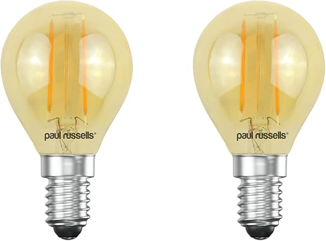 paul russells LED Filament Golf Ball Light Small Edison Screw E14, 20W Equivalent G45 Bulbs, 2.5W 200LM LED 2200K Amber Lamps, Home Ceiling Chandelier Energy Saving Lightbulbs, Pack of 2