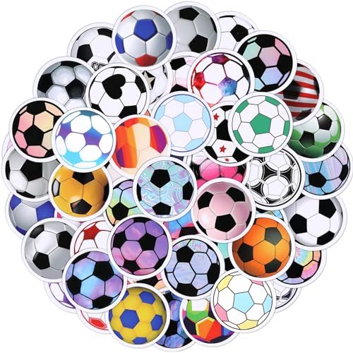 60pcs Football Stickers Waterproof Sports Vinyl Stickers Small Soccer Ball Party Favors Gifts for Water Bottles Laptop Luggage Teenagers Soccer Lovers