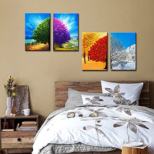 Wieco Art Four Change Seasons Trees Canvas Prints Wall Art By Oil Paintings Style Pictures For Living Room Bedroom Home Decorations 4 Piece Modern Gallery Wrapped Contemporary Colorful Giclee Artwork #TOP2
