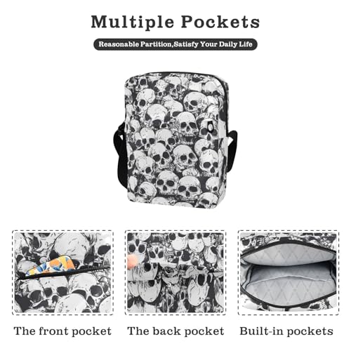 KLL Funny Skull Black and White men's messenger bag Vegan Leather Small Crossbody Bag Women Travel Shoulder Handbags2