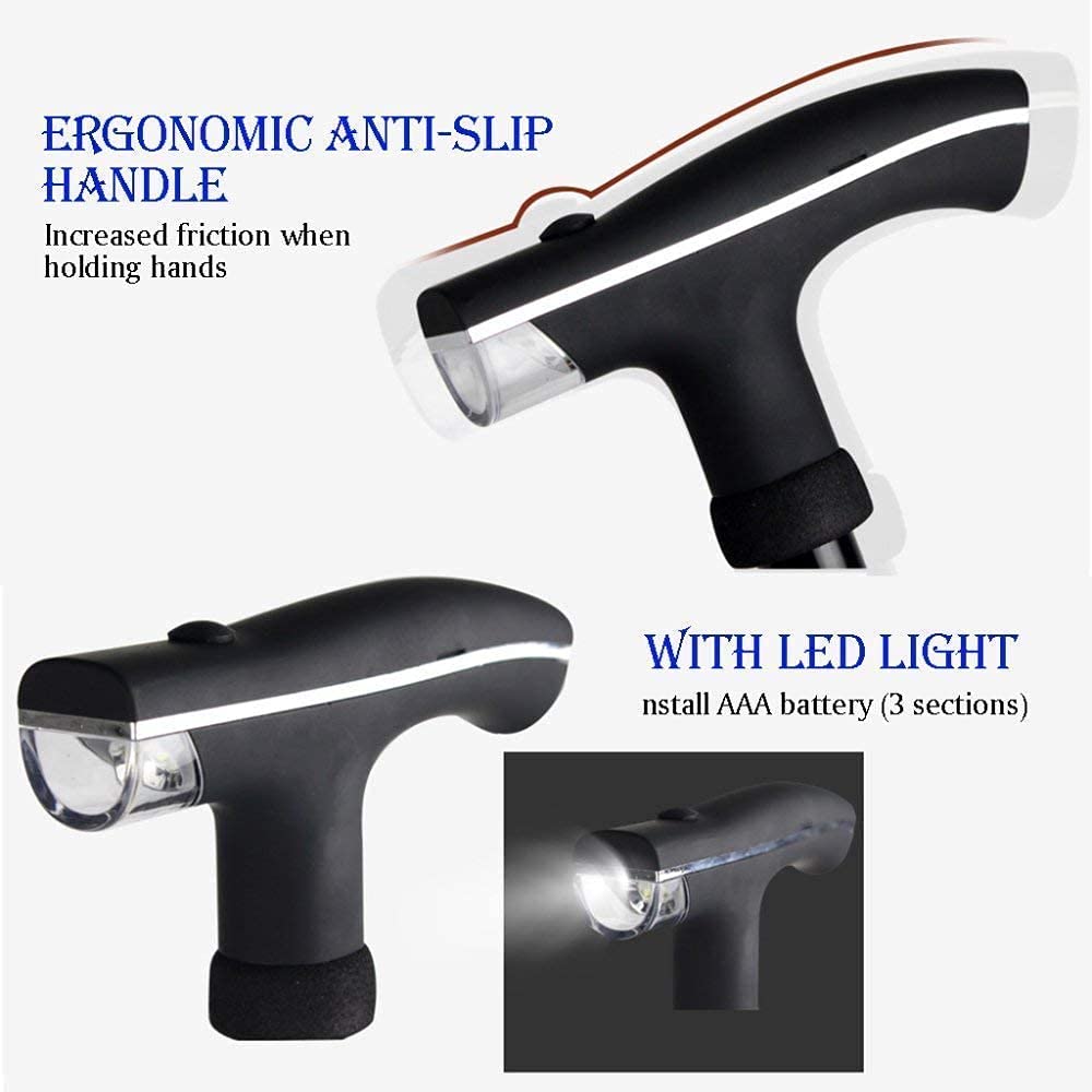 Stampelle telescopiche Antiscivolo Bastone da Passeggio Bastone da Passeggio Illuminato Multifunzionale Pieghevole Stampelle per Anziani Bastone da Passeggio telescopico Regolabile in Altezza