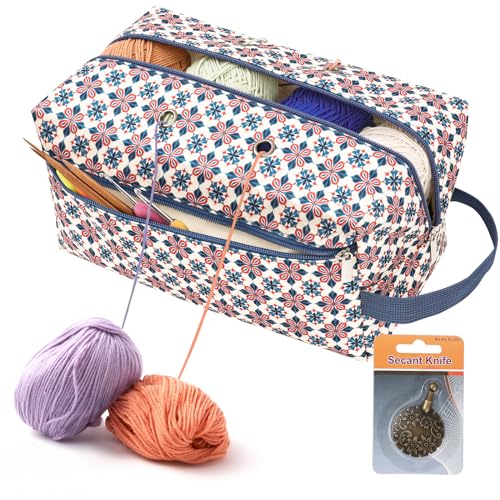Meitward Crochet Bag with Thread Cutter, Portable Knitting Bag Yarn Storage Organizer for Crochet Hooks, Knitting Needles and Other Accessories, Gift for Mom Women