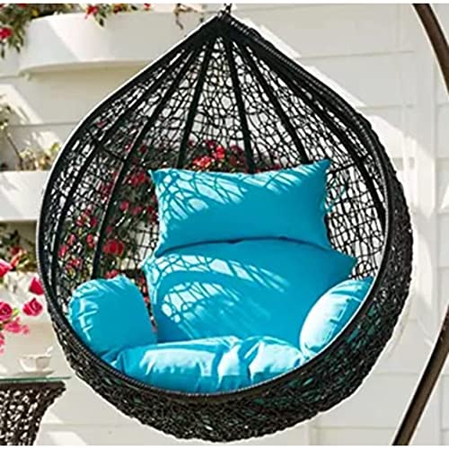 Image of Swing Chair Without Stand, Cushion Colour Sky Blue & Hook-Outdoor /Indoor /Balcony /Garden /Patio /Rattan & Wicker (Swing-Black)