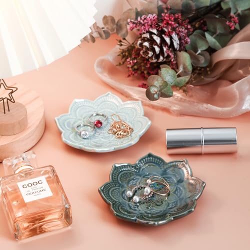Image of Small Green Mandala Trinket Dish Jewellery Dish Tray, Ceramic Decorative Ring Holder Dish, Gifts for Women, Friend, Mum, Girls, Her, Birthday Christmas Valentines' Mothers' Day Present