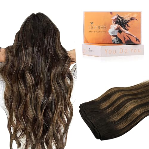 Image of DOORES Human Hair Extensions Sew in, 20 Inch 120g Balayage Dark Brown to Chestnut Brown, Weft Human Hair Extensions