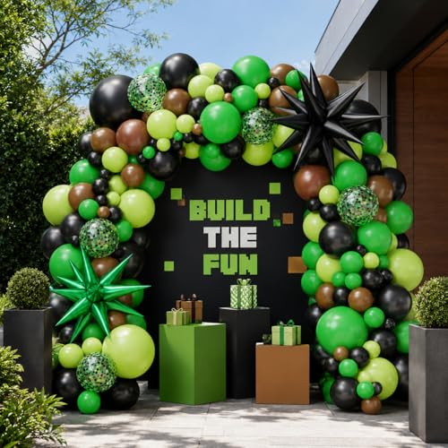 Image of Dark Green Brown Balloons, 12 Inchs Avocado Sage Green Black Latex Balloons for Boys Kids Video Theme Jungle Safari Game Party Baby Shower Wedding Grauation Birthday Decorations
