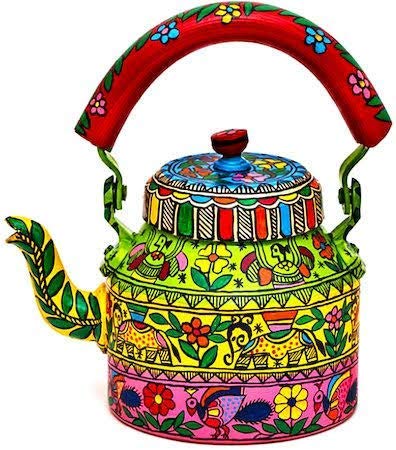 DECORATIVE CRAFT Traditional Meenakari Painting Hand Painted Figurine Aluminium Decorative Tea Kettle Pot (1 L, 22 cm, Multi-Color Painted)