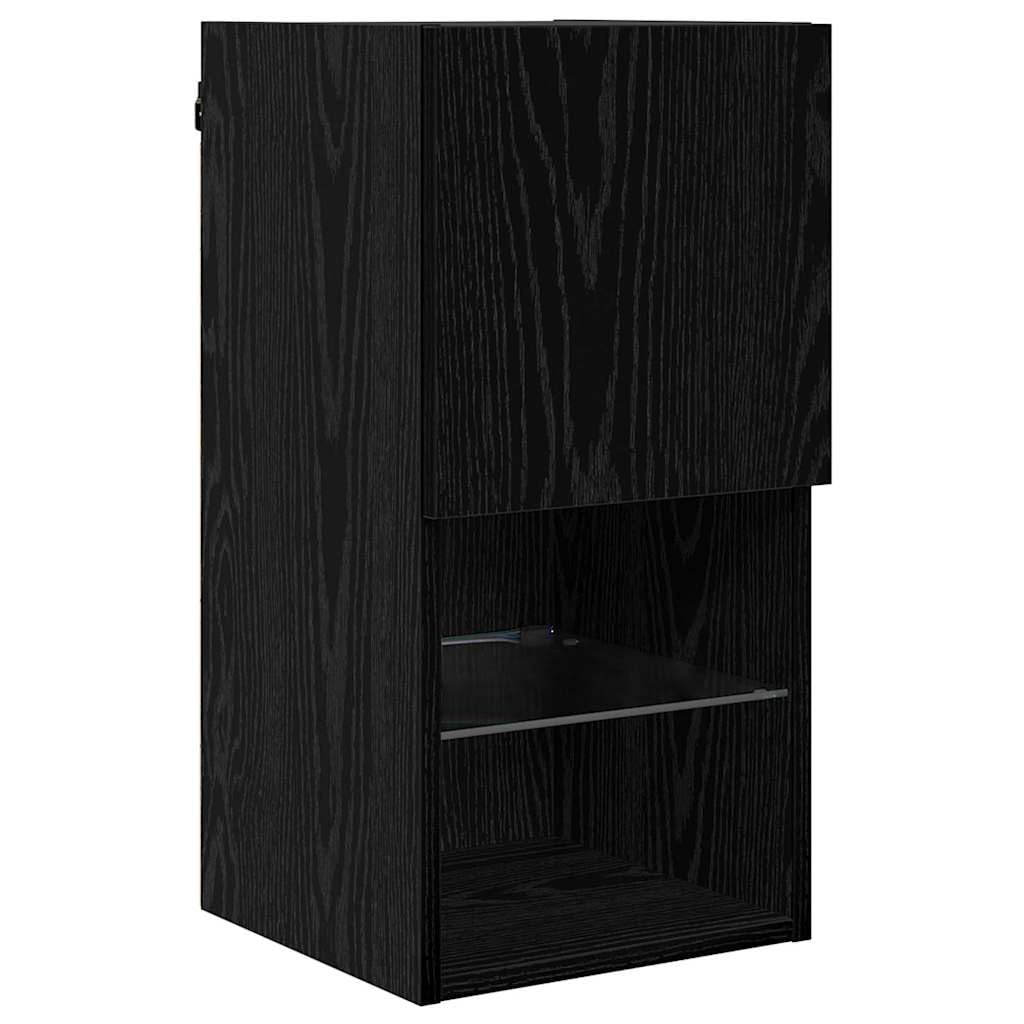 Mueble de pared de TV con LED, 6 piezas, aspecto de roble negro, material de madera, moderno, para salón, gran espacio de almacenamiento, 100 x 30 x 30 cm