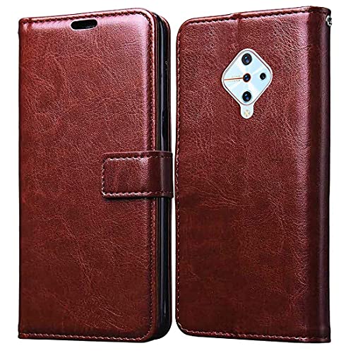 Image of Flip Cover Compatible with Vivo S1 Pro | Premium Leather Finish | Inbuilt Pockets & Stand | Flip Cover Back Case for Vivo S1 Pro (Brown)