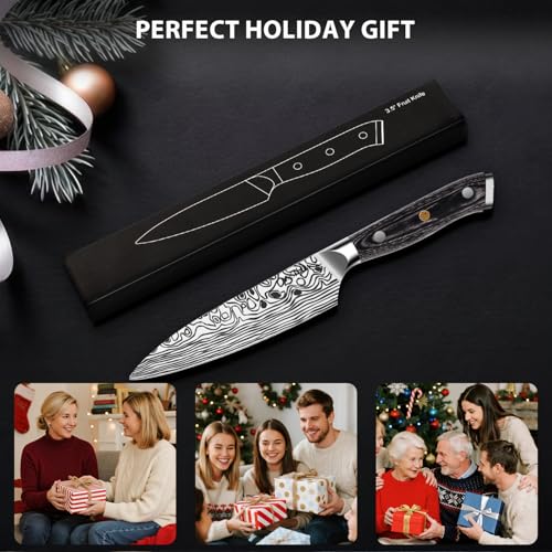 MOSFiATA 4 Inch Paring Knife, Kitchen Knife Fruit Knives with Sheath, German High Carbon Stainless Steel EN1.4116 Precision Cooking Vegetable Knife for Carving, Peeling, Trimming - image 8