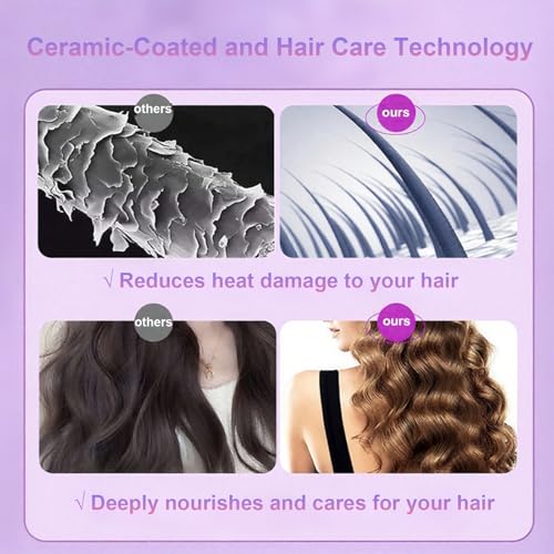 Image of Automatic Rotating Hair Curling Iron, Negative Ion Ceramic Curler, Purple