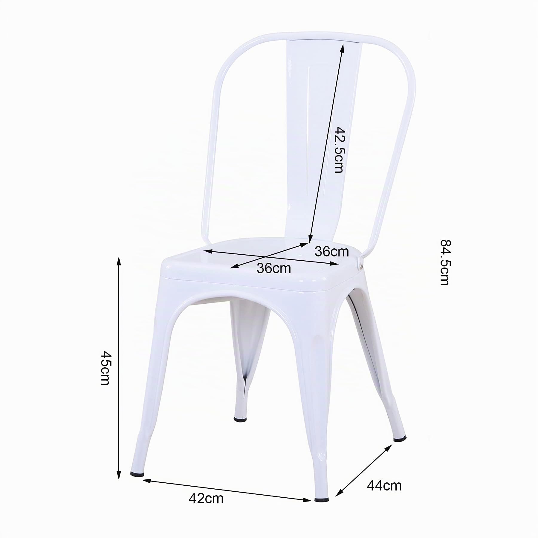 Lot de 4 Chaises de Salle à Manger Empilables en Métal Style Industriel Vintage, Convient pour Une Utilisation Intérieure et Extérieure, Chaise de Jardin, Blanc